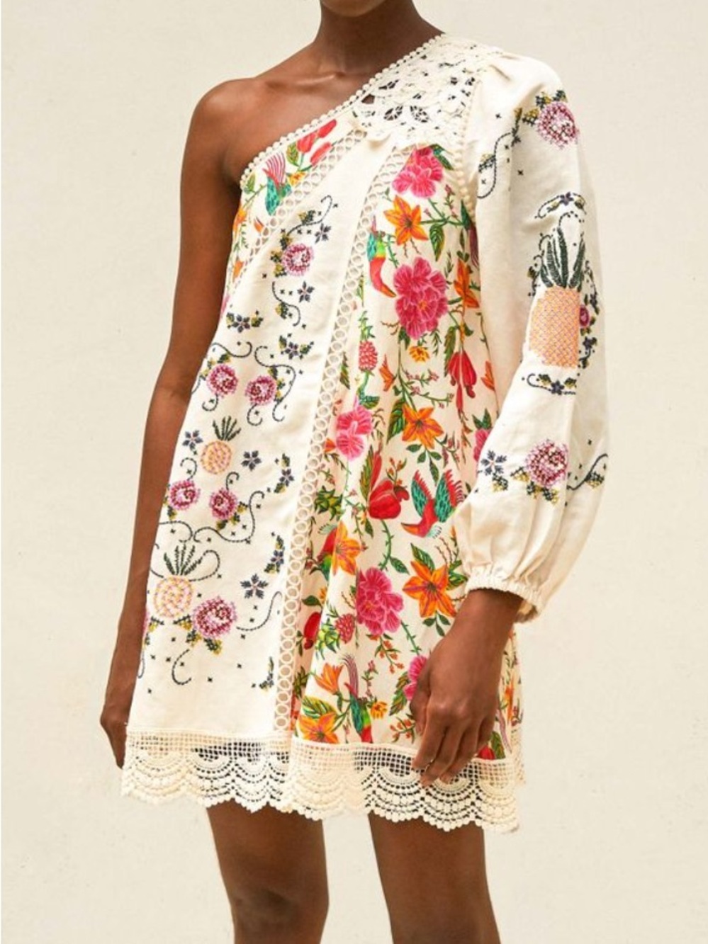 FARM Rio Cream One-Shoulder Floral Embroidered Dress - Picture 2 of 10